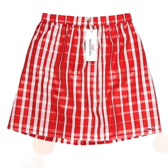 Christmas Vineyard Vines Satin Gingham Red Plaid Stylish Design Lined Skirt - Picture 2 of 10